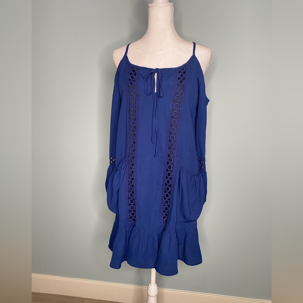 LIKE NEW Royal blue cold shoulder flounce dress Size XS